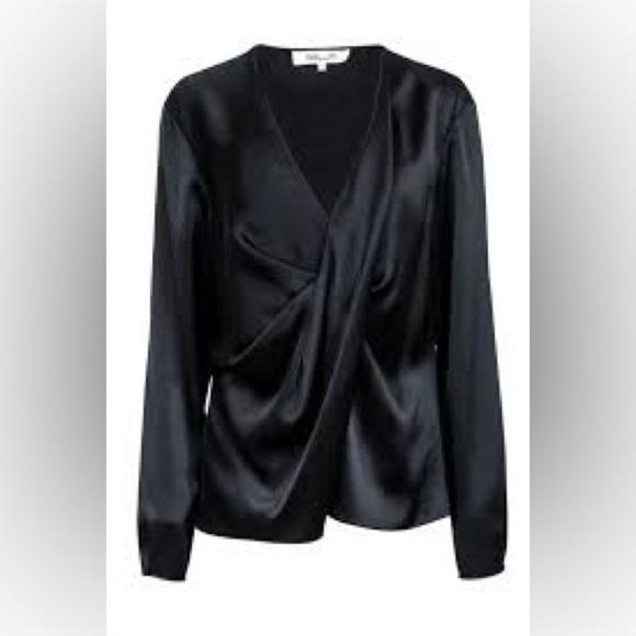 Diane Von Furstenberg Black Silky Draped Top, Large - Picture 2 of 12